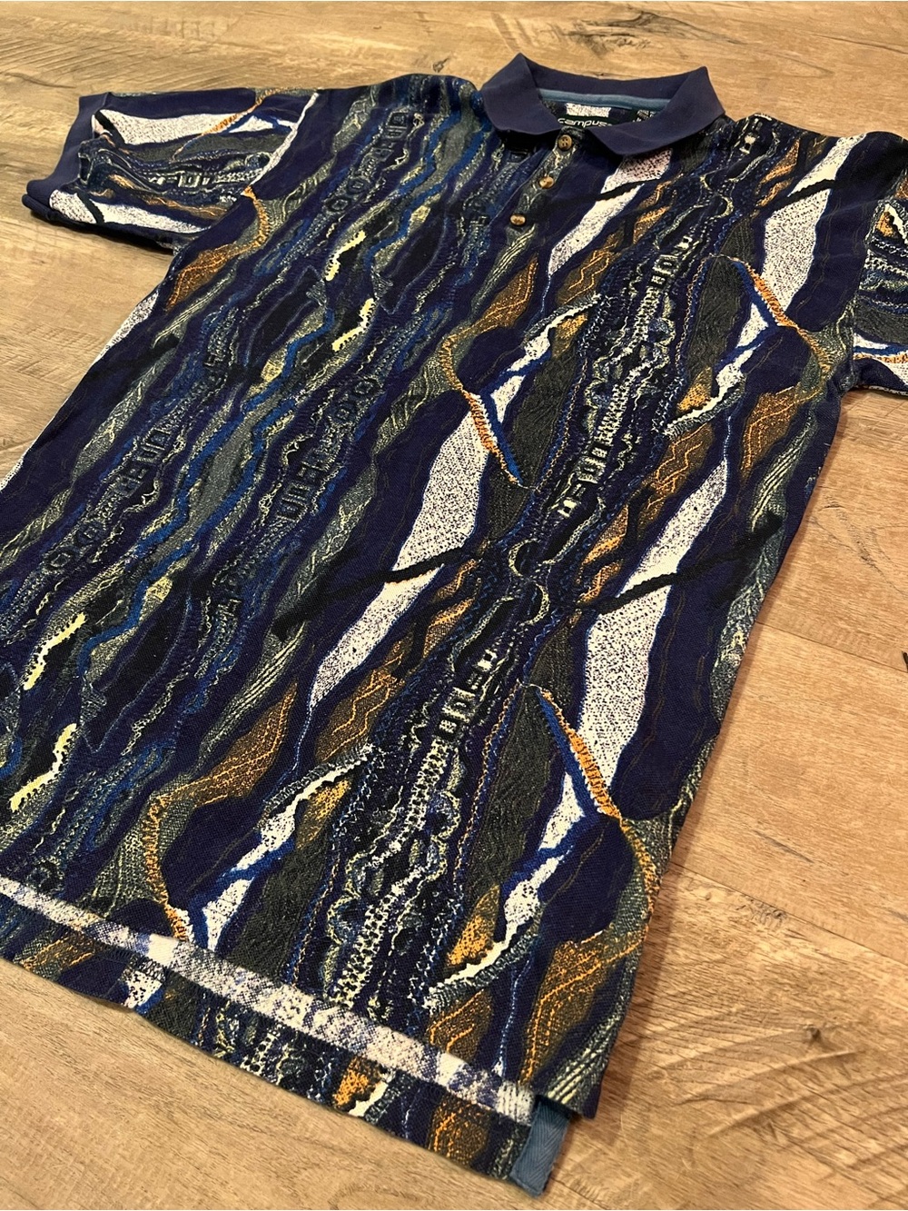Vintage Campus Polo Shirt Mens Medium 90s Abstract Coogi Style Cotton